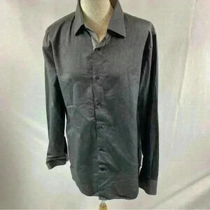 Hart Schaffner Marx  Long Sleeve Button Up Shirt Cotton Medium Grey Black Dots